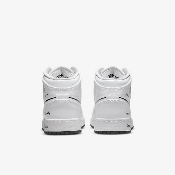 Nike Air Jordan 1 Mid Older Jordan Schuhe Kinder Weiß Schwarz | NK782PST