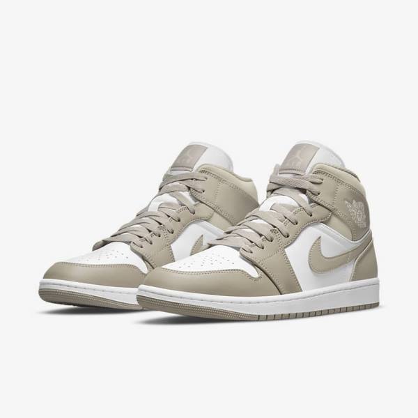 Nike Air Jordan 1 Mid Sneakers Herren Grau Weiß Hellbeige | NK367BDE