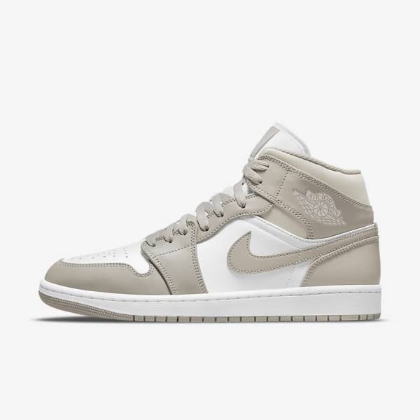 Nike Air Jordan 1 Mid Sneakers Herren Grau Weiß Hellbeige | NK367BDE