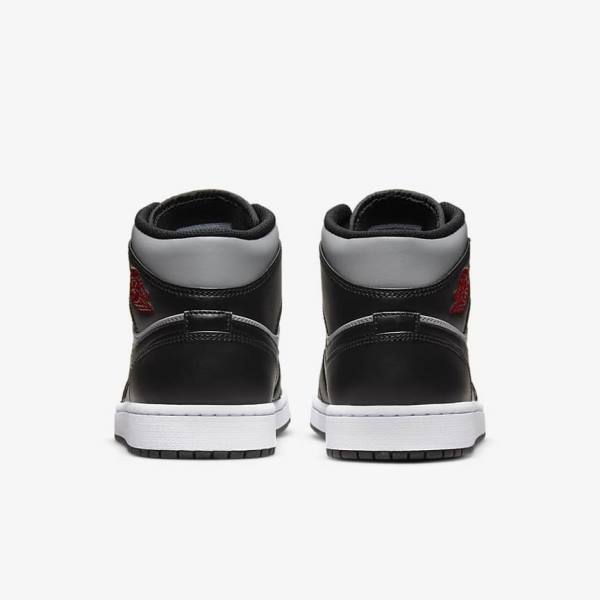 Nike Air Jordan 1 Mid Sneakers Herren Schwarz Grau Weiß Rot | NK087JTK