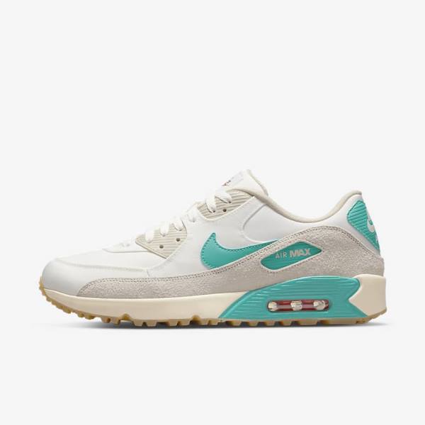 Nike Air Max 90 G Golfschuhe Damen Weiß Hellbraun Türkis | NK530VDI