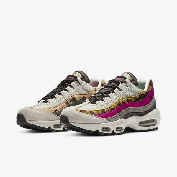 Nike Air Max 95 Premium Sneakers Damen Hellbeige Braun Olivgrün Grau Weiß | NK284SYF