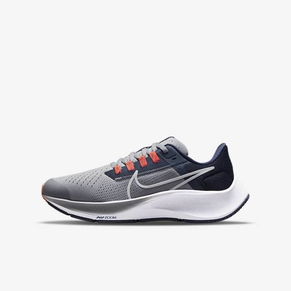 Nike Air Zoom Pegasus 38 Older Straßen Laufschuhe Kinder Navy Orange | NK792BUD