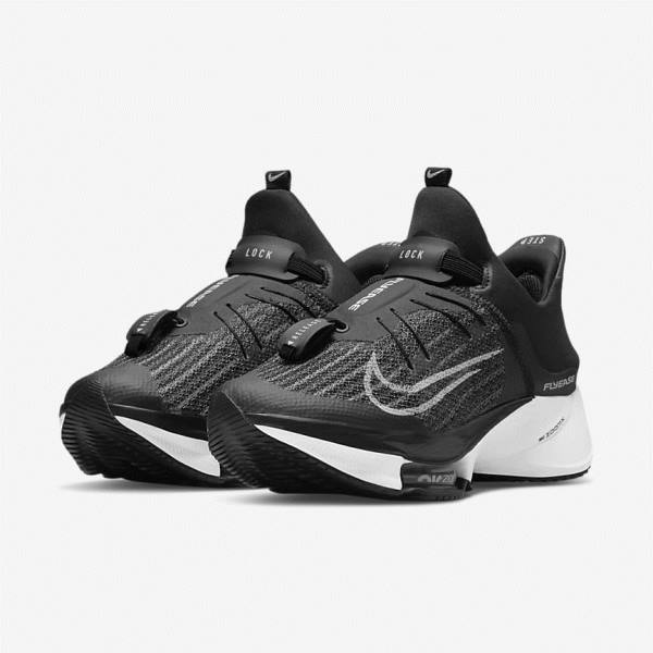 Nike Air Zoom Tempo NEXT% FlyEase Easy On-Off Straßen Laufschuhe Damen Schwarz Weiß | NK412GMT