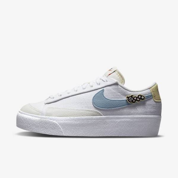 Nike Blazer Low Plattform Next Nature Sneakers Damen Weiß Rosa Weiß Blau | NK108GSR