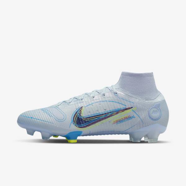 Nike Mercurial Superfly 8 Elite FG Firm-Grounds Fußballschuhe Herren Grau Hellblau Blau | NK750NZG