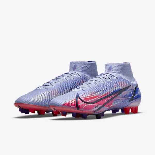 Nike Mercurial Superfly 8 Elite KM AG Artificial-Grass Fußballschuhe Herren Indigo Metal | NK074MOC