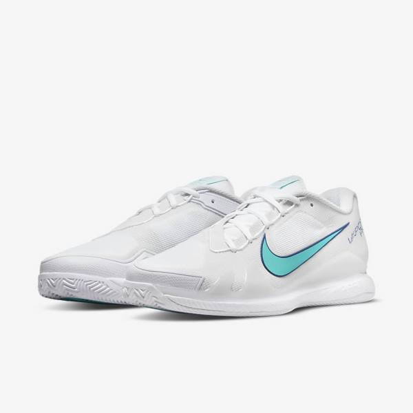 Nike NikeCourt Air Zoom Vapor Pro Clay Court Tennisschuhe Herren Weiß Hellbeige Königsblau Blau Türkis | NK564MKD