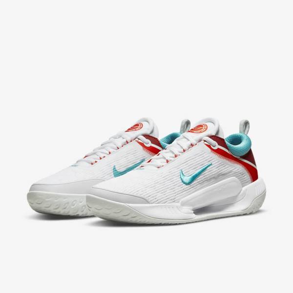 Nike NikeCourt Zoom NXT Hard Court Tennisschuhe Herren Weiß Hellsilber Rot Türkis | NK362FHI