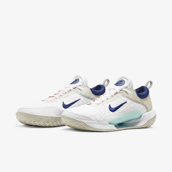 Nike NikeCourt Zoom NXT Hard Court Tennisschuhe Herren Weiß Hellbeige Türkis Königsblau Blau | NK561TNX