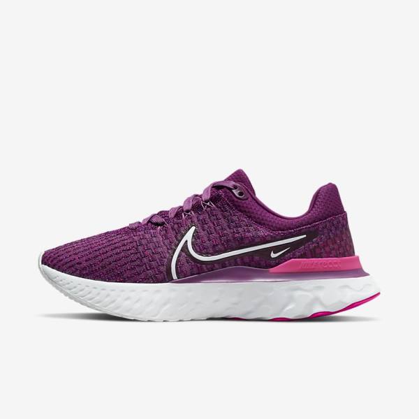 Nike React Infinity Run Flyknit 3 Straßen Laufschuhe Damen Hellbordeaux Rosa Weiß | NK017STA