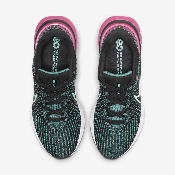 Nike React Infinity Run Flyknit 3 Straßen Laufschuhe Damen Schwarz Rosa Türkis Türkis | NK376NOD