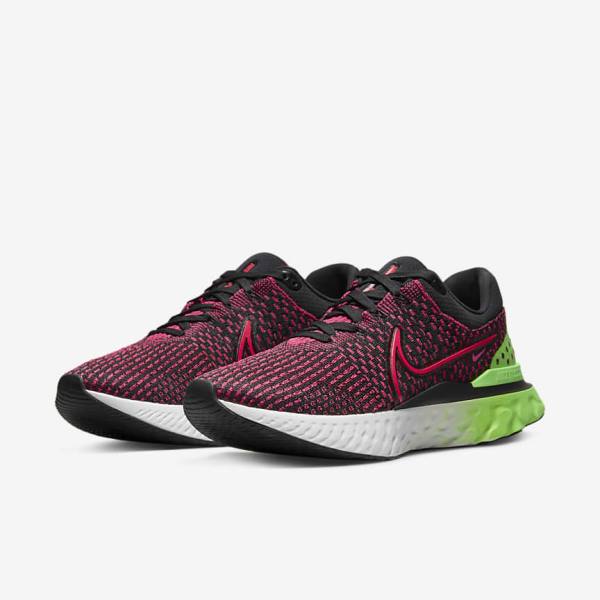 Nike React Infinity Run Flyknit 3 Straßen Laufschuhe Herren Schwarz Grün Rot | NK518ENI