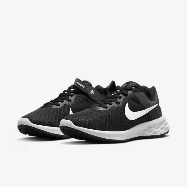 Nike Revolution 6 FlyEase Next Nature Easy On-Off Straßen Laufschuhe Damen Schwarz Dunkelgrau Weiß | NK124ZKQ