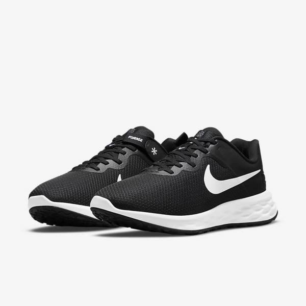 Nike Revolution 6 FlyEase Next Nature Easy-On-And-Off Straßen (Extra Weite) Laufschuhe Herren Schwarz Grau Weiß | NK190DFY