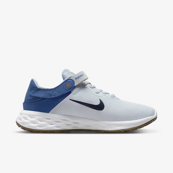 Nike Revolution 6 FlyEase Next Nature Easy-On-And-Off Straßen (Extra Weite) Laufschuhe Herren Platin Dunkelblau Blau | NK283JBF