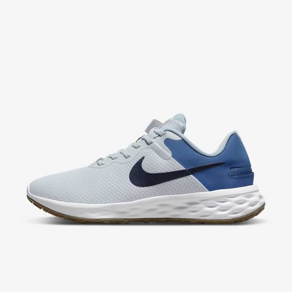 Nike Revolution 6 FlyEase Next Nature Easy-On-And-Off Straßen (Extra Weite) Laufschuhe Herren Platin Dunkelblau Blau | NK283JBF