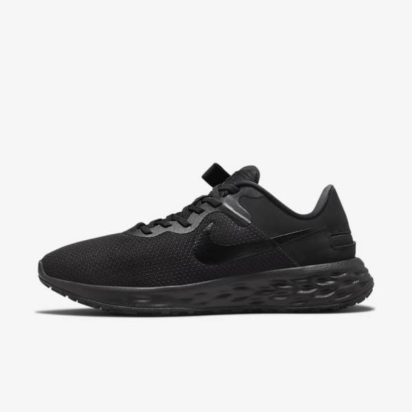 Nike Revolution 6 FlyEase Next Nature Easy-On-And-Off Straßen (Extra Weite) Laufschuhe Herren Schwarz Dunkelgrau | NK289CJB