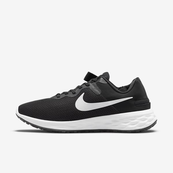 Nike Revolution 6 FlyEase Next Nature Easy On-Off Straßen Laufschuhe Herren Schwarz Grau Weiß | NK519TKJ