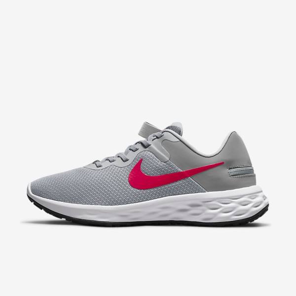 Nike Revolution 6 FlyEase Next Nature Easy On-Off Straßen Laufschuhe Herren Hellgrau Dunkelgrau Rot | NK809RWS