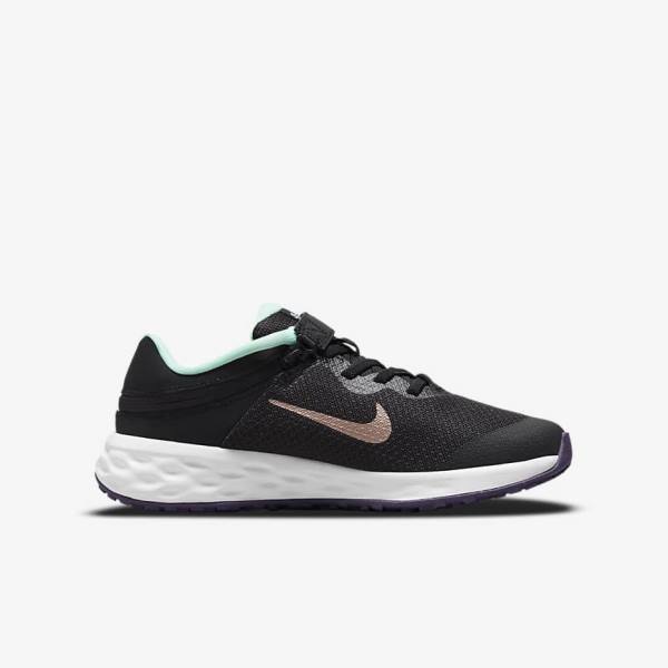 Nike Revolution 6 FlyEase Older Easy On-Off Straßen Laufschuhe Kinder Metal | NK624UWF