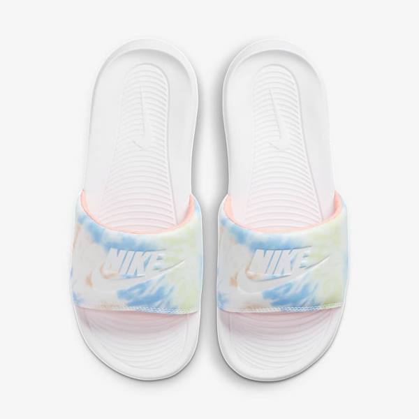 Nike Victori One Print Badelatschen Damen Weiß Hellmango Blau Weiß | NK401QTN