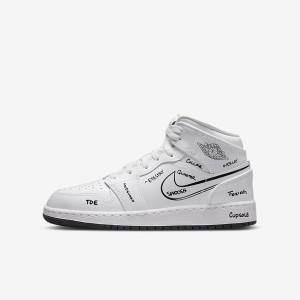 Nike Air Jordan 1 Mid Older Sneakers Kinder Weiß Schwarz | NK921MUS