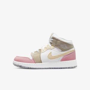 Nike Air Jordan 1 Mid SE Older Sneakers Kinder Weiß Grün | NK830GHF