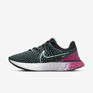 Nike React Infinity Run Flyknit 3 Straßen Laufschuhe Damen Schwarz Rosa Türkis Türkis | NK376NOD